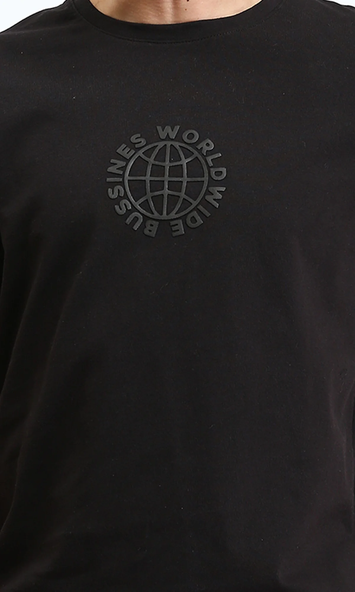 R211619 - "Business World Wide" Cotton Short Sleeves Tee - Black - Image 2