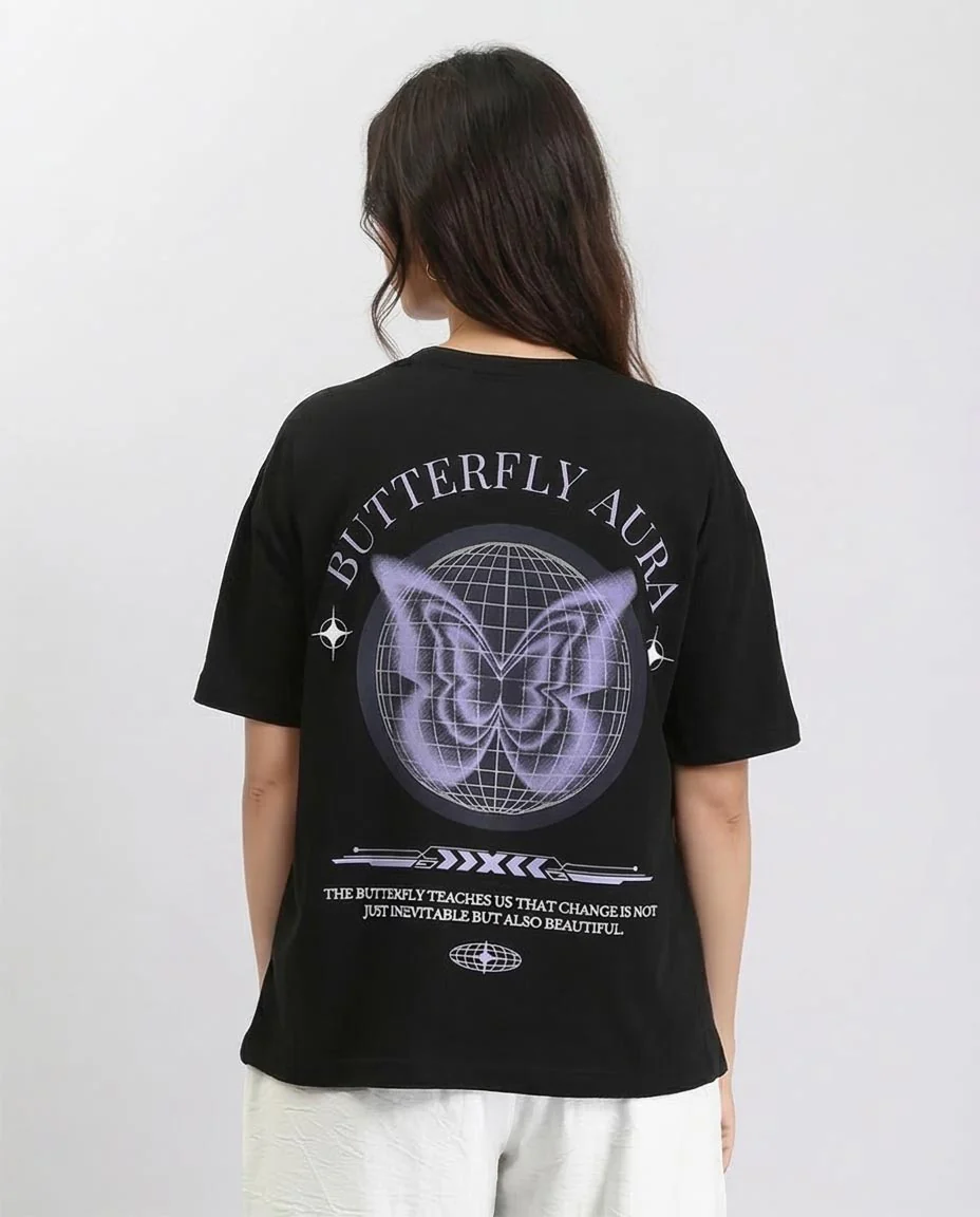 Ravin Butterfly Aura Oversized Graphic T-Shirt – Black - O203253 - Image 2
