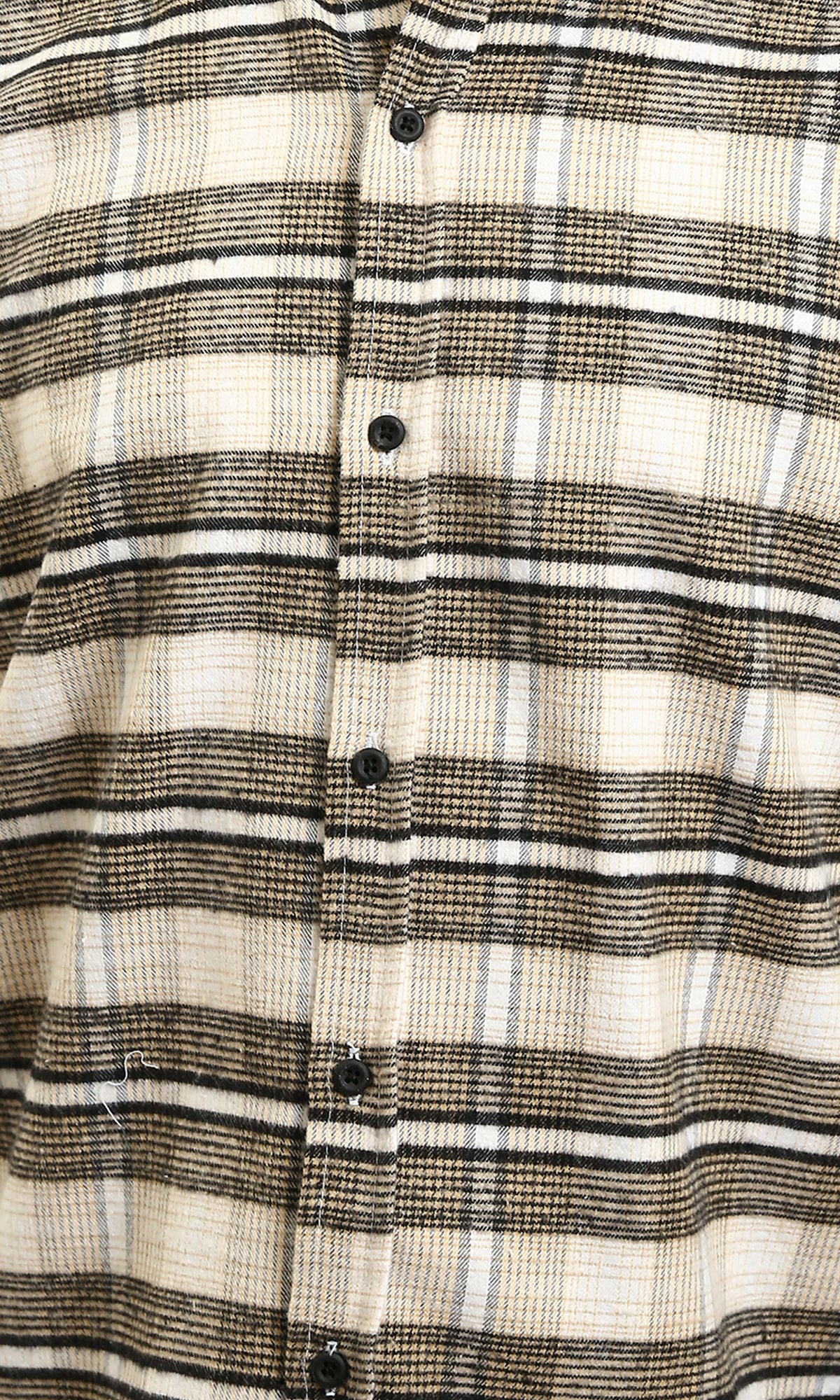 R215009 - Buttons Down Checkered Long Sleeve Shirt - Beige & Black - Image 3