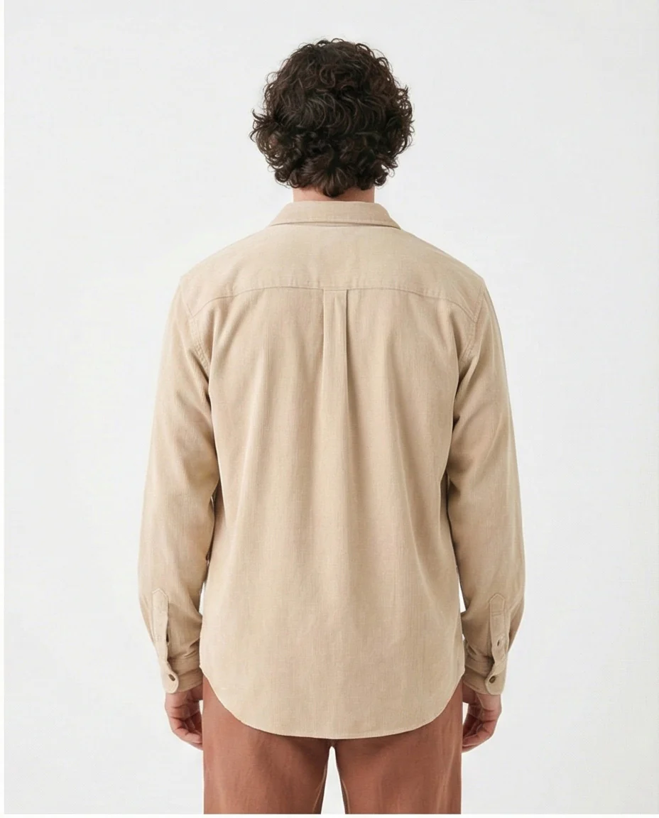 R214896 - Buttons Down Suede Long Sleeve Shirt - Beige - Image 2