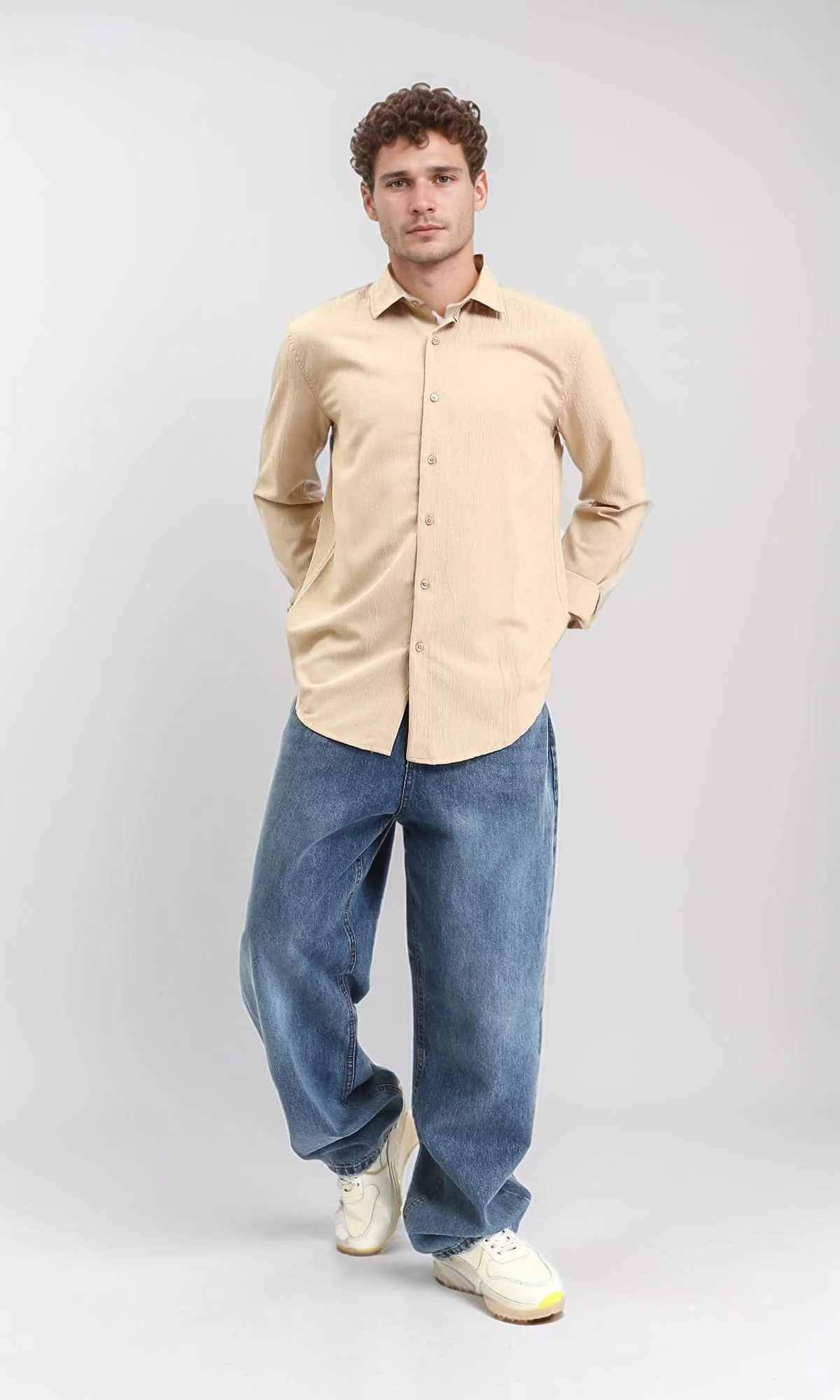 R209104 - Buttons Down Textured Shirt - Sand - Image 5