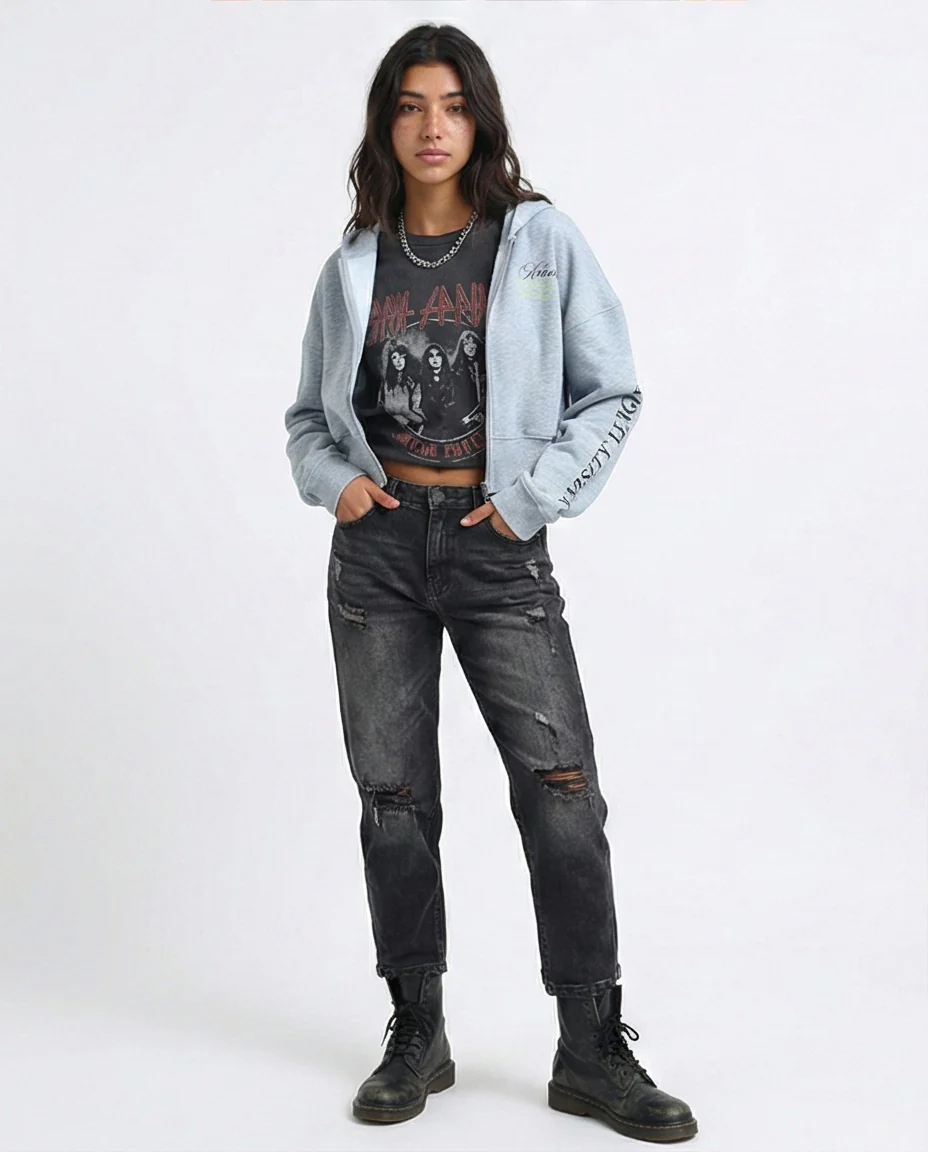 California Varsity Graphic Cropped Zip-Up Hoodie - O200149 - Image 3