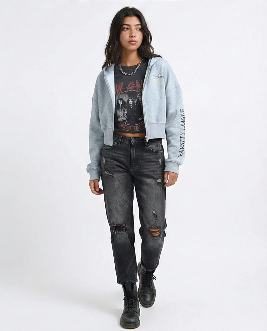 California Varsity Graphic Cropped Zip-Up Hoodie - O200149 - Image 4