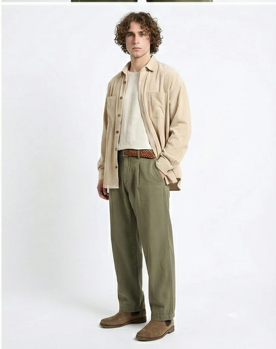 R214899 - Casual Long Sleeve Ribbed Shirt - Beige - Image 4