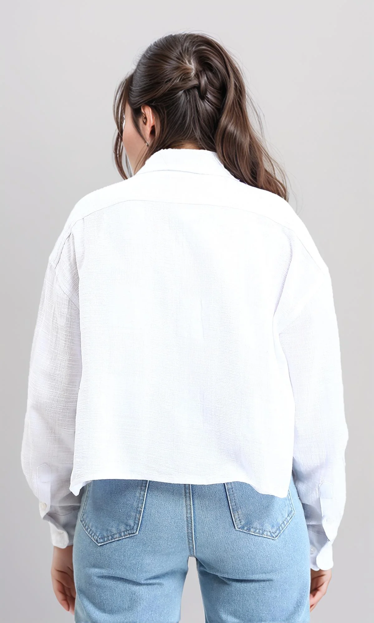 R206570 - Casual Long Sleeves Shirt with Front Pocket - White - Image 2