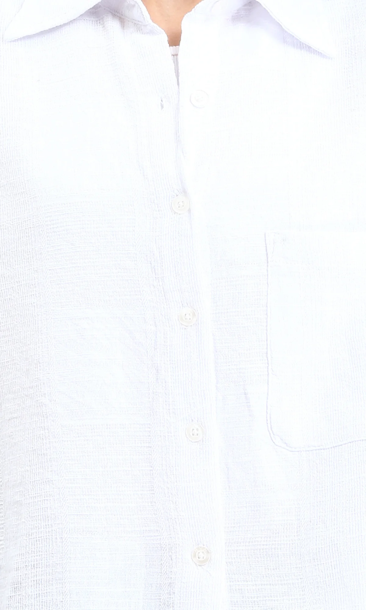 R206570 - Casual Long Sleeves Shirt with Front Pocket - White - Image 3