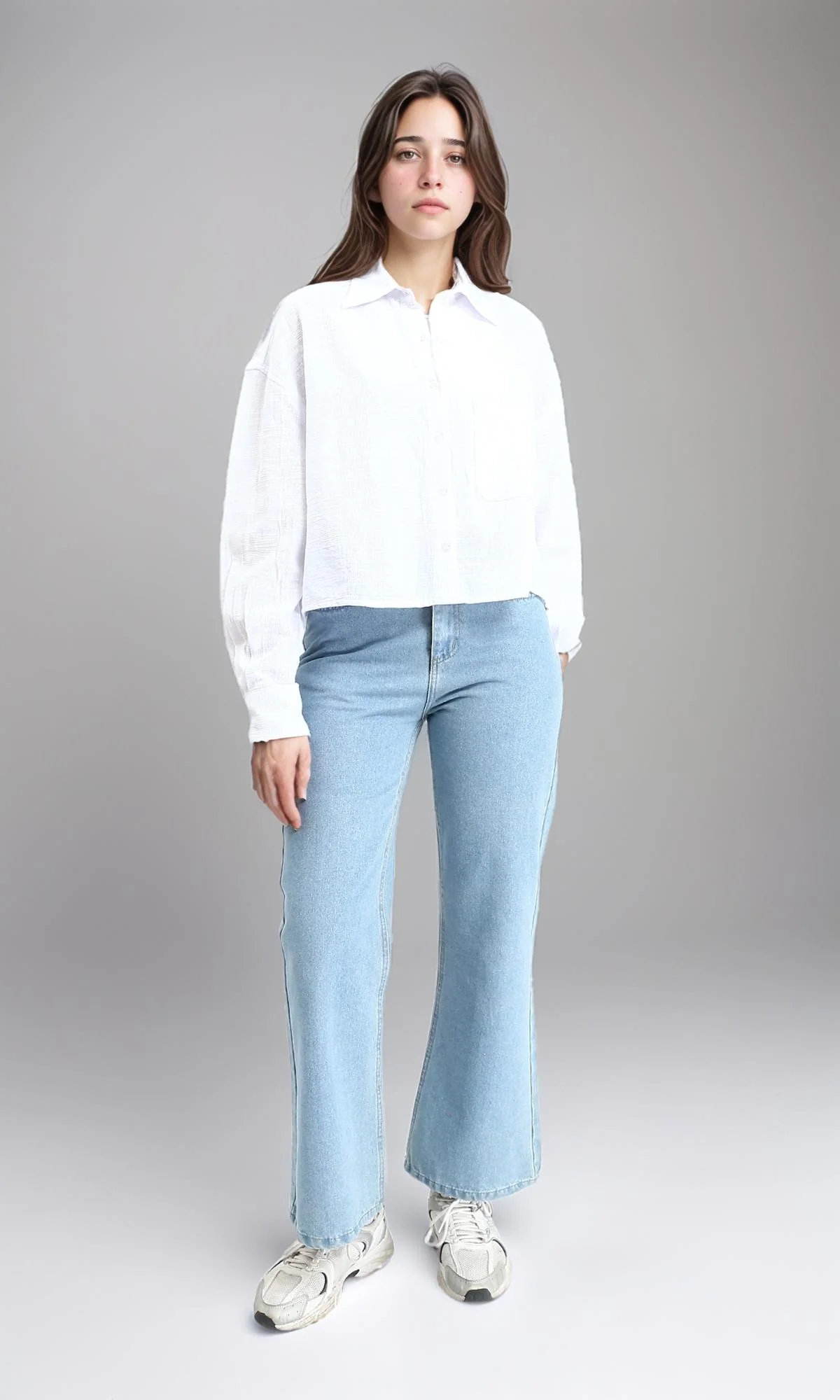 R206570 - Casual Long Sleeves Shirt with Front Pocket - White - Image 4