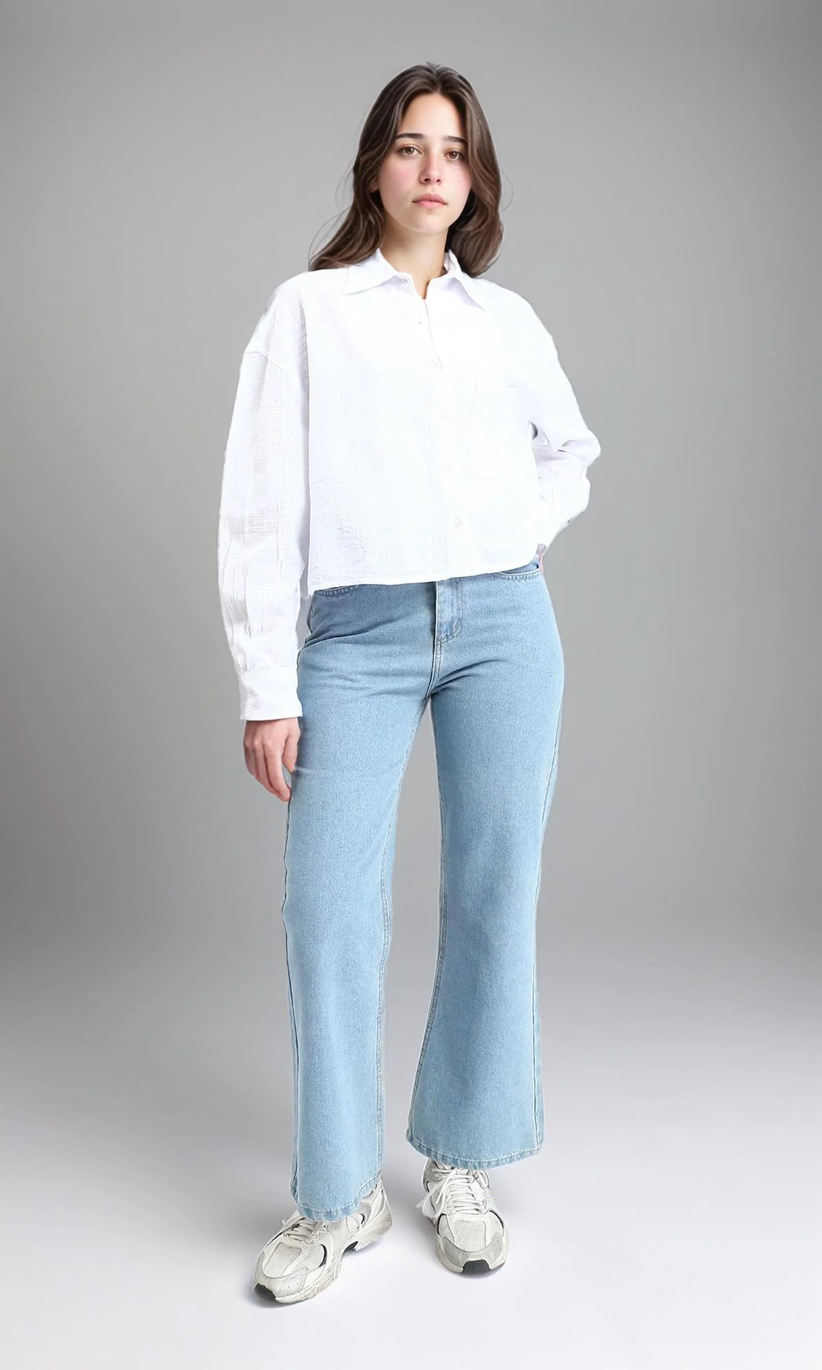 R206570 - Casual Long Sleeves Shirt with Front Pocket - White - Image 5