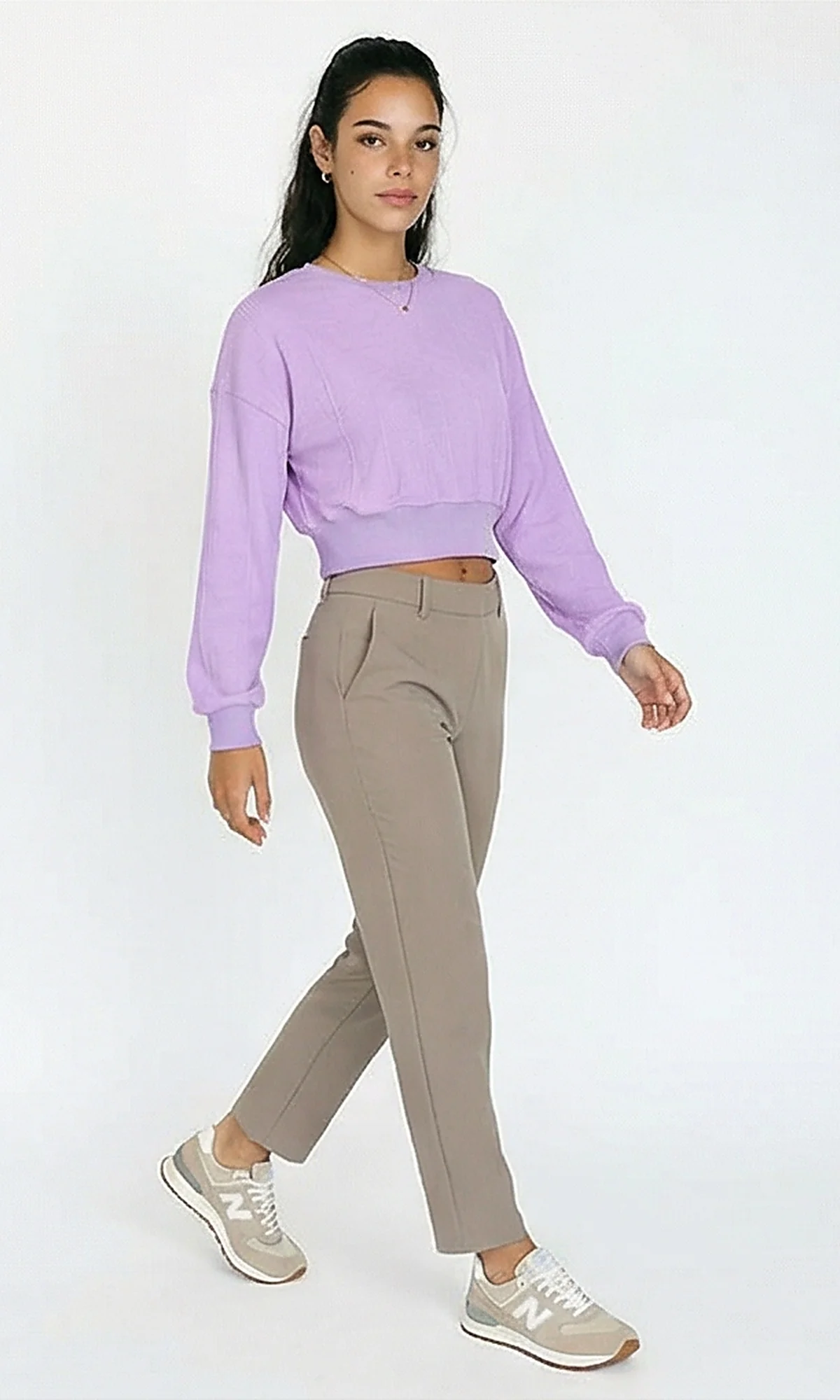 R215301 - Casual Self Striped Cropped Sweatshirt - Light Purple - Image 3