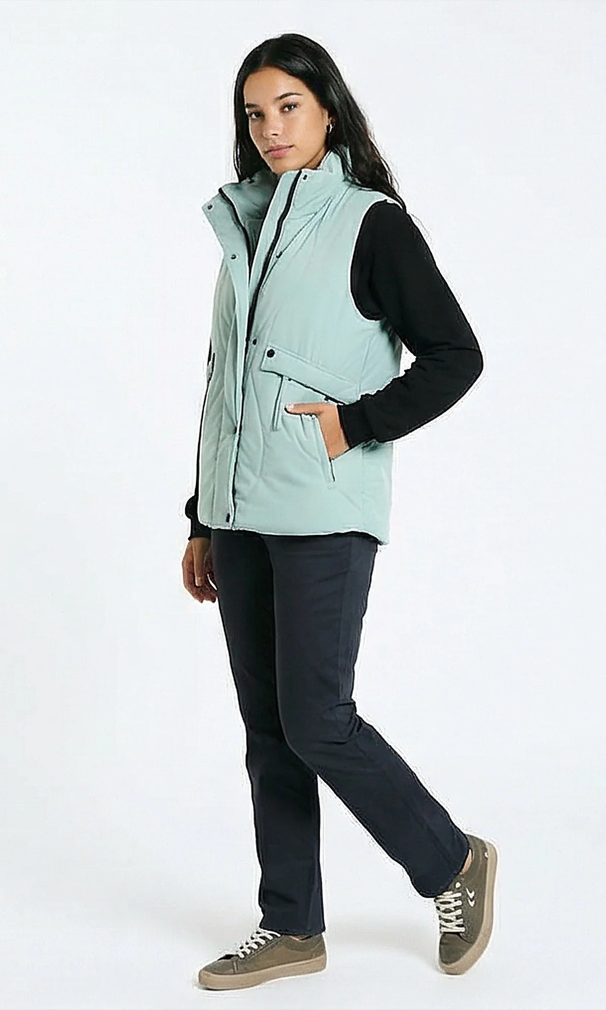 R212942 - Casual Sleeveless Puffer Vest - Light Mint - Image 4