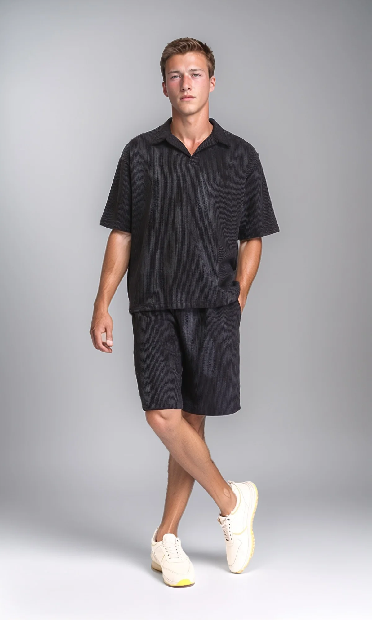R212957 - Casual Slip On Drawstring Shorts - Black - Image 4