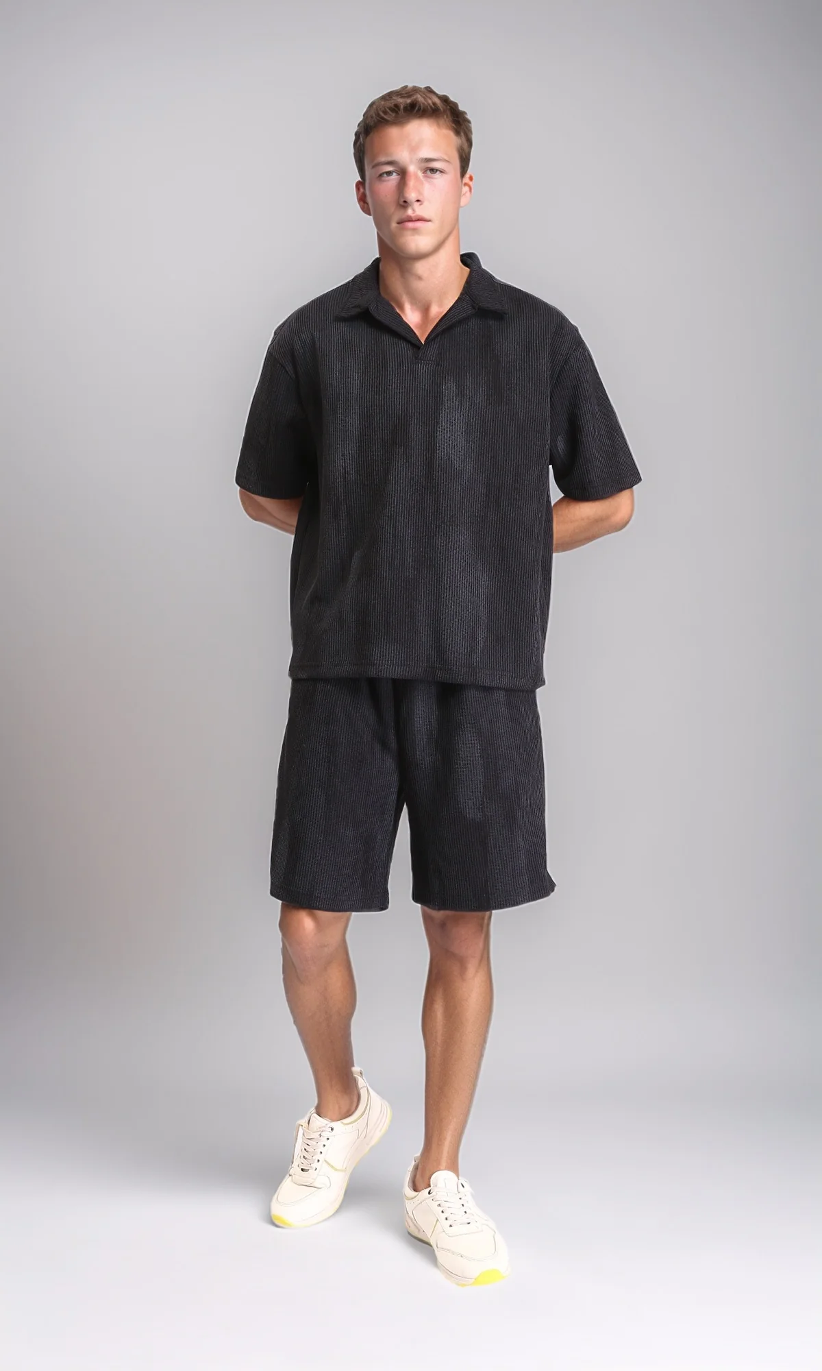 R212957 - Casual Slip On Drawstring Shorts - Black - Image 5