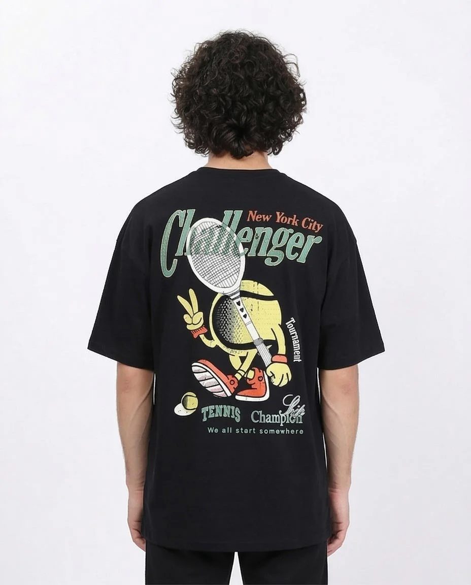 Ravin "Challenger" Oversized Tennis Graphic T-Shirt – Black - R210538 - Image 2