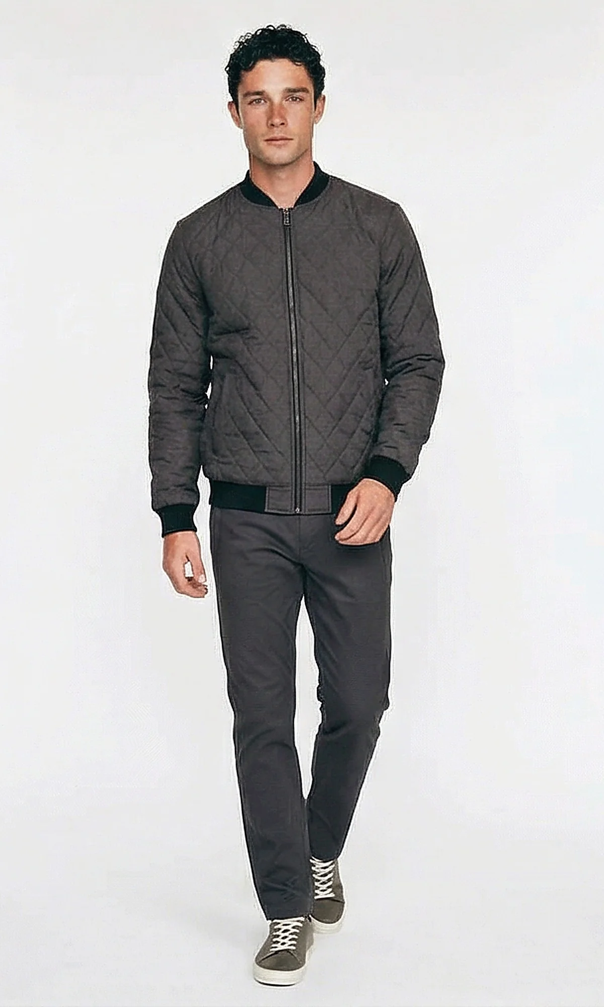 Charcoal Diamond Quilted Bomber Jacket - O197484 - Image 3