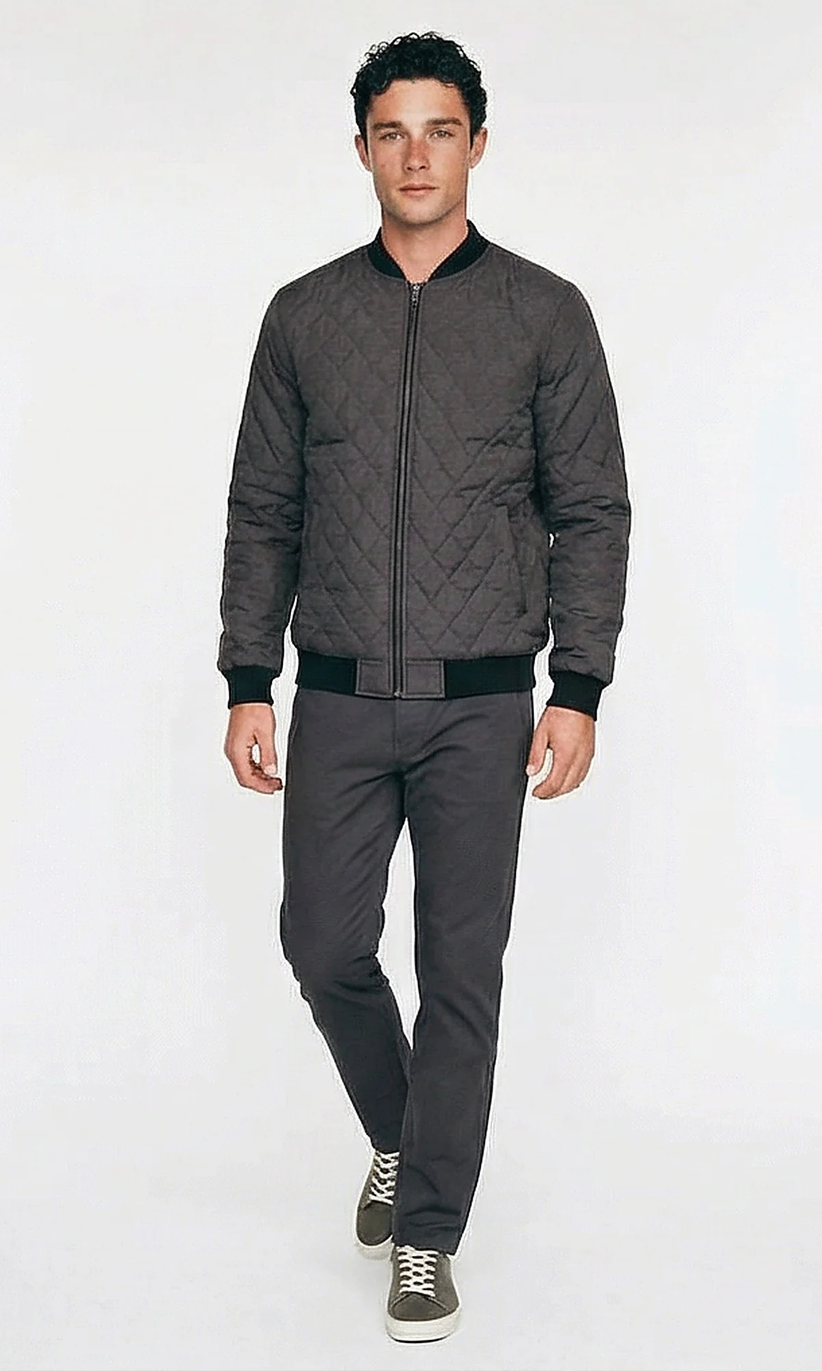 Charcoal Diamond Quilted Bomber Jacket - O197484 - Image 4