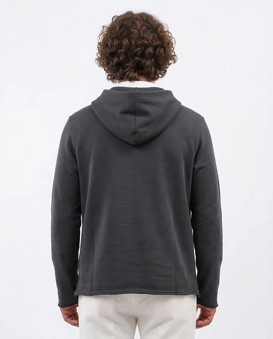 Charcoal Minimalist Raw-Edge Hoodie - O202182 - Image 2