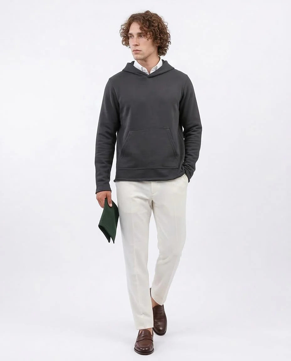 Charcoal Minimalist Raw-Edge Hoodie - O202182 - Image 5