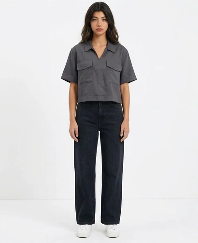 Charcoal Grey Utility Boxy Short Sleeve Shirt - R216619 - Image 3