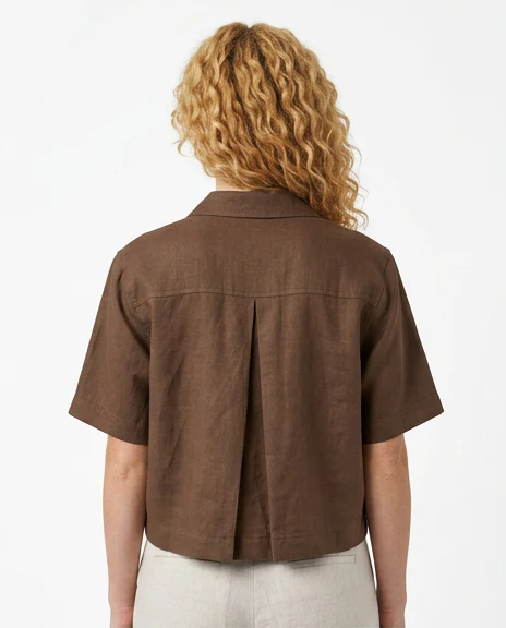 Chocolate Boxy Linen-Blend Utility Shirt - R216618 - Image 2