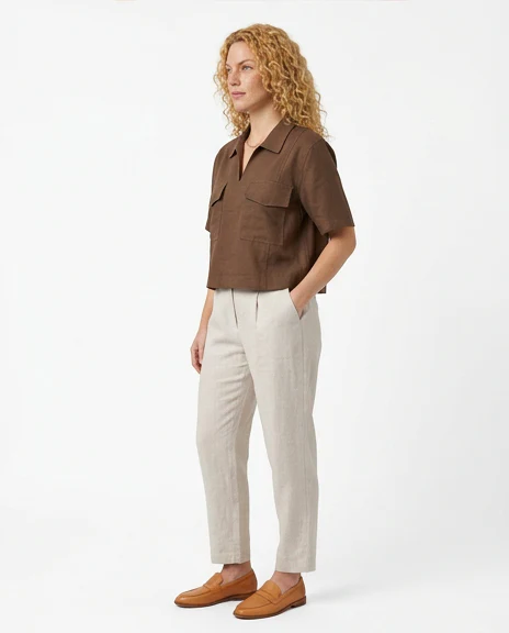 Chocolate Boxy Linen-Blend Utility Shirt - R216618 - Image 4