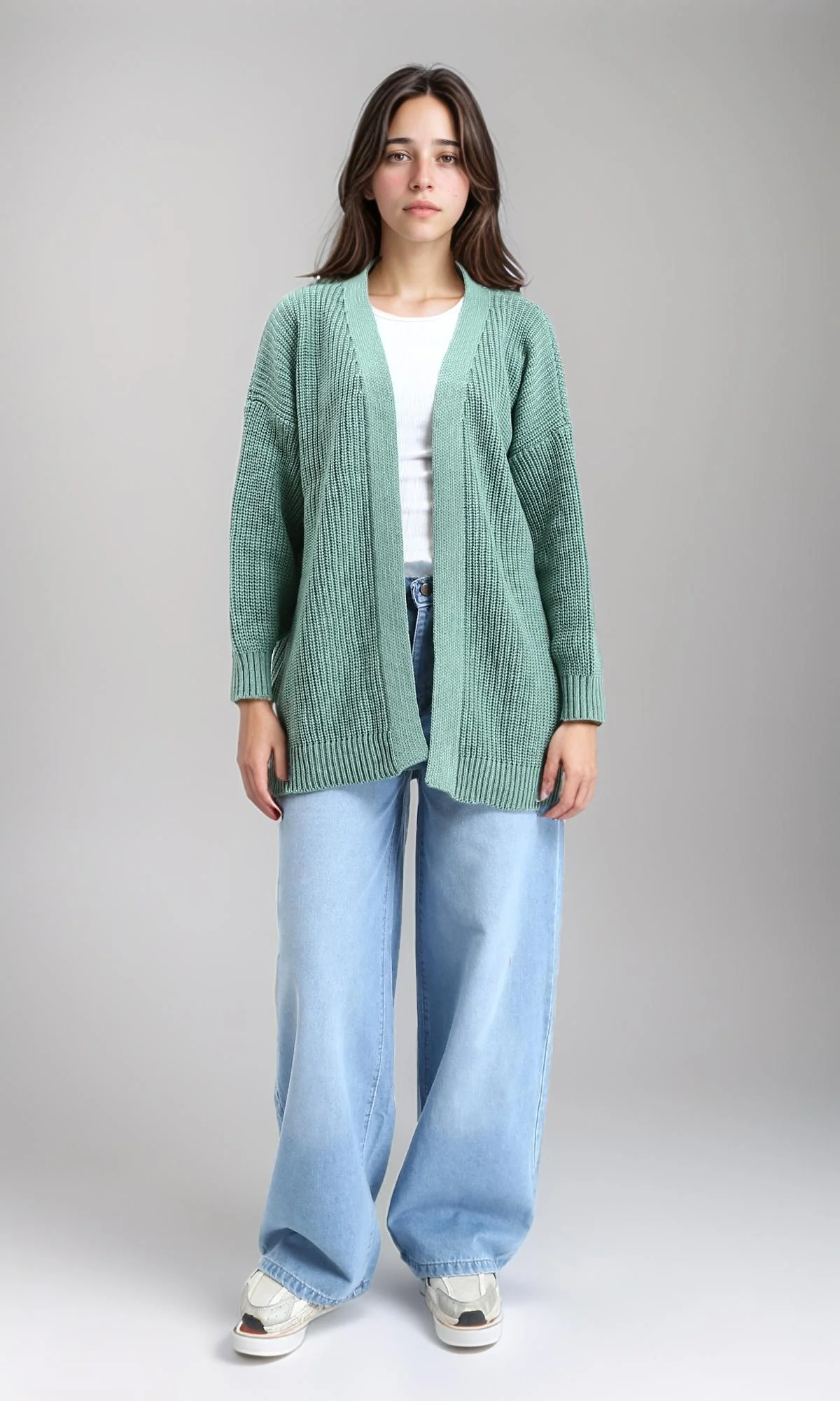 R212648 - Chunky Knit Slip On Cardigan - Mint - Image 4