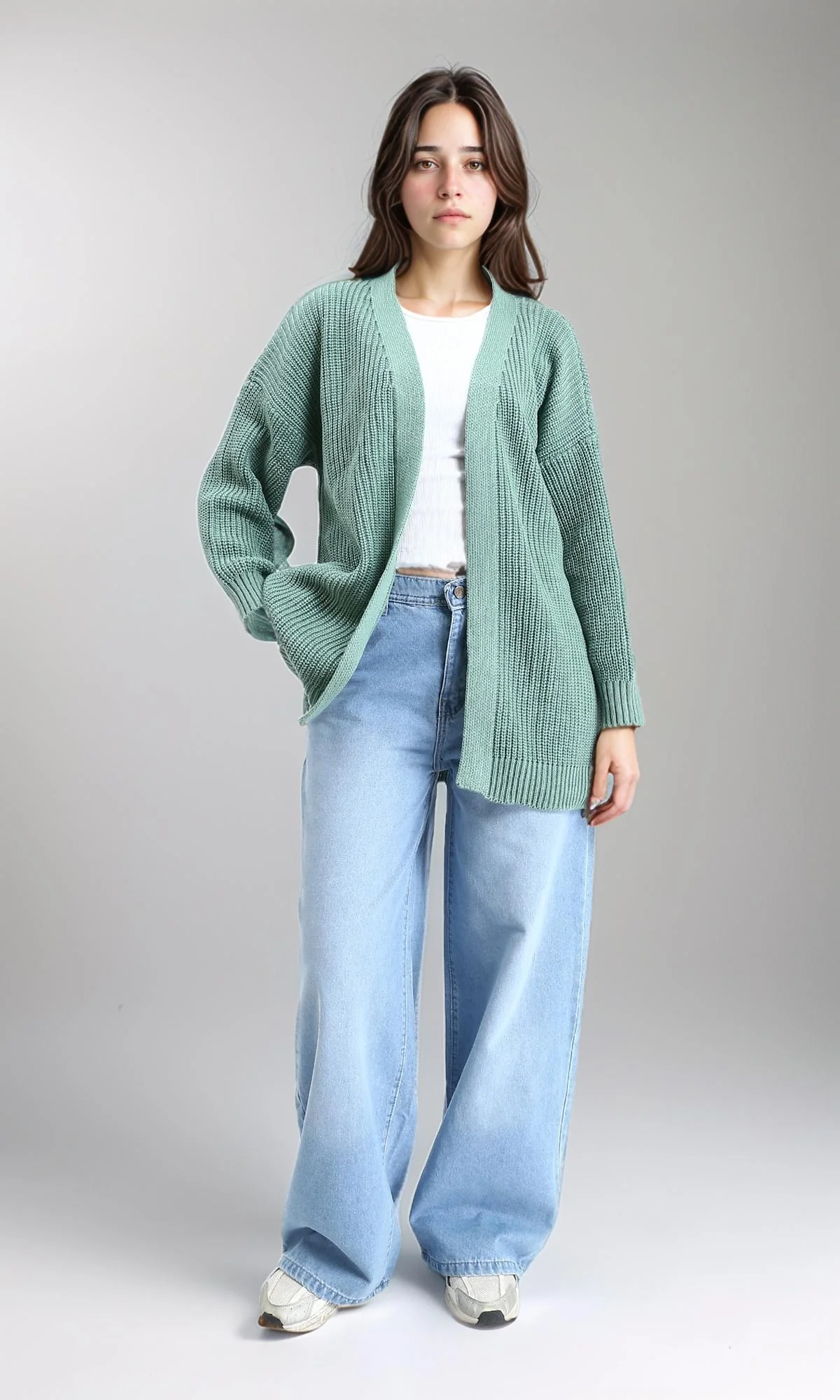 R212648 - Chunky Knit Slip On Cardigan - Mint - Image 5