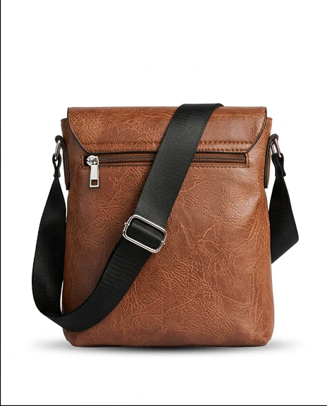 Cognac Textured Faux-Leather Crossbody Bag - R216594 - Image 2