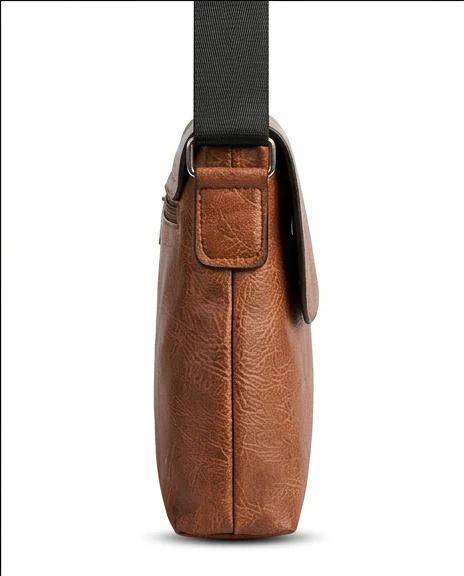 Cognac Textured Faux-Leather Crossbody Bag - R216594 - Image 4