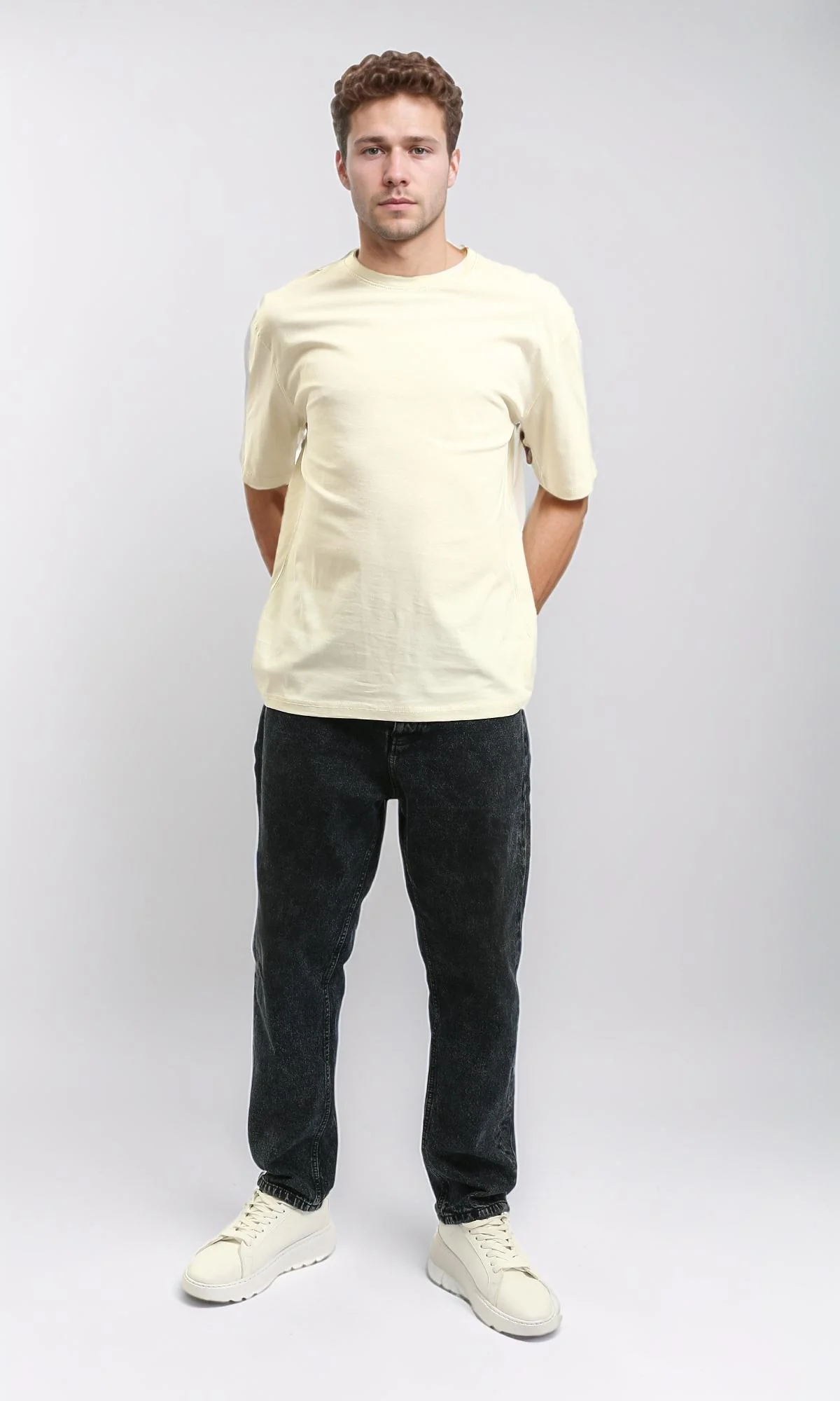 R215876 - Comfy Elbow-Sleeves Cotton Tee - Light Beige - Image 5