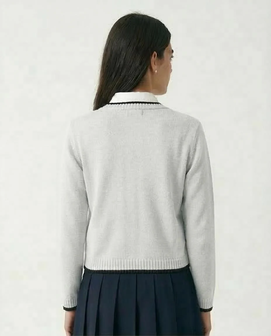 Ravin Contrast-Trim Ribbed Knit Cropped Cardigan – Grey/Black - R211190 - Image 2