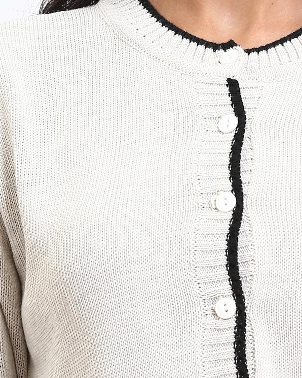 Ravin Contrast-Trim Ribbed Knit Cropped Cardigan – Grey/Black - R211190 - Image 4