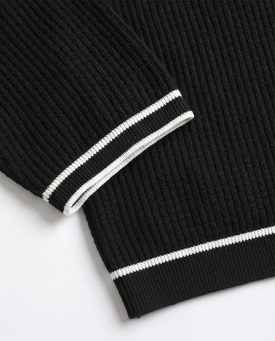 Ravin Contrast-Trim Waffle Knit Short Sleeve T-Shirt - Black - R206907 - Image 3