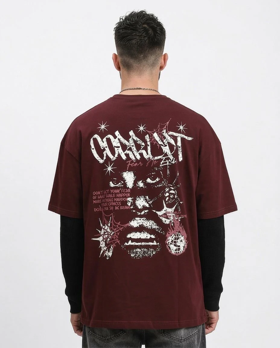 RAVIN "CORRUPT" Oversized Heavyweight Graphic T-Shirt – Burgundy - R212292 - Image 3