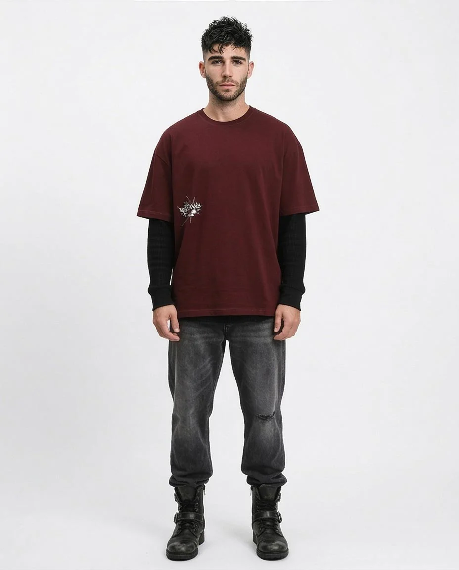 RAVIN "CORRUPT" Oversized Heavyweight Graphic T-Shirt – Burgundy - R212292 - Image 4