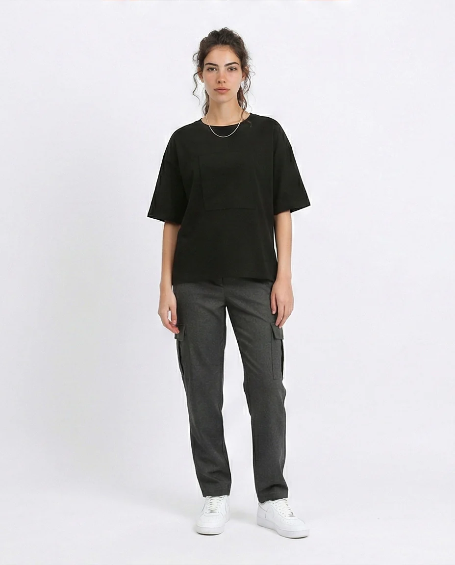 R207471 - Cotton Tee with Front Patch - Black - Image 4