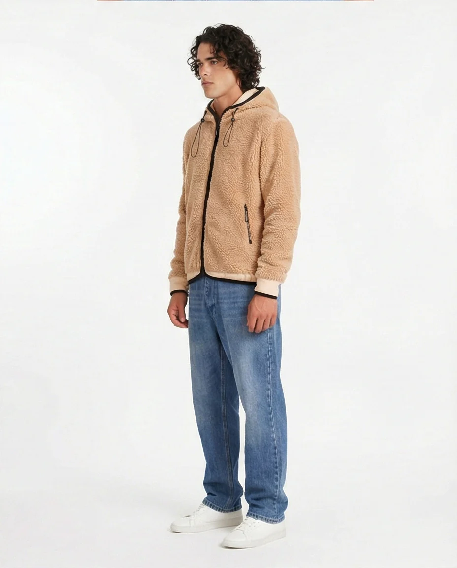 O199950 - Cozy Fur Zip-Up Hoodie – Camel Brown - Image 4