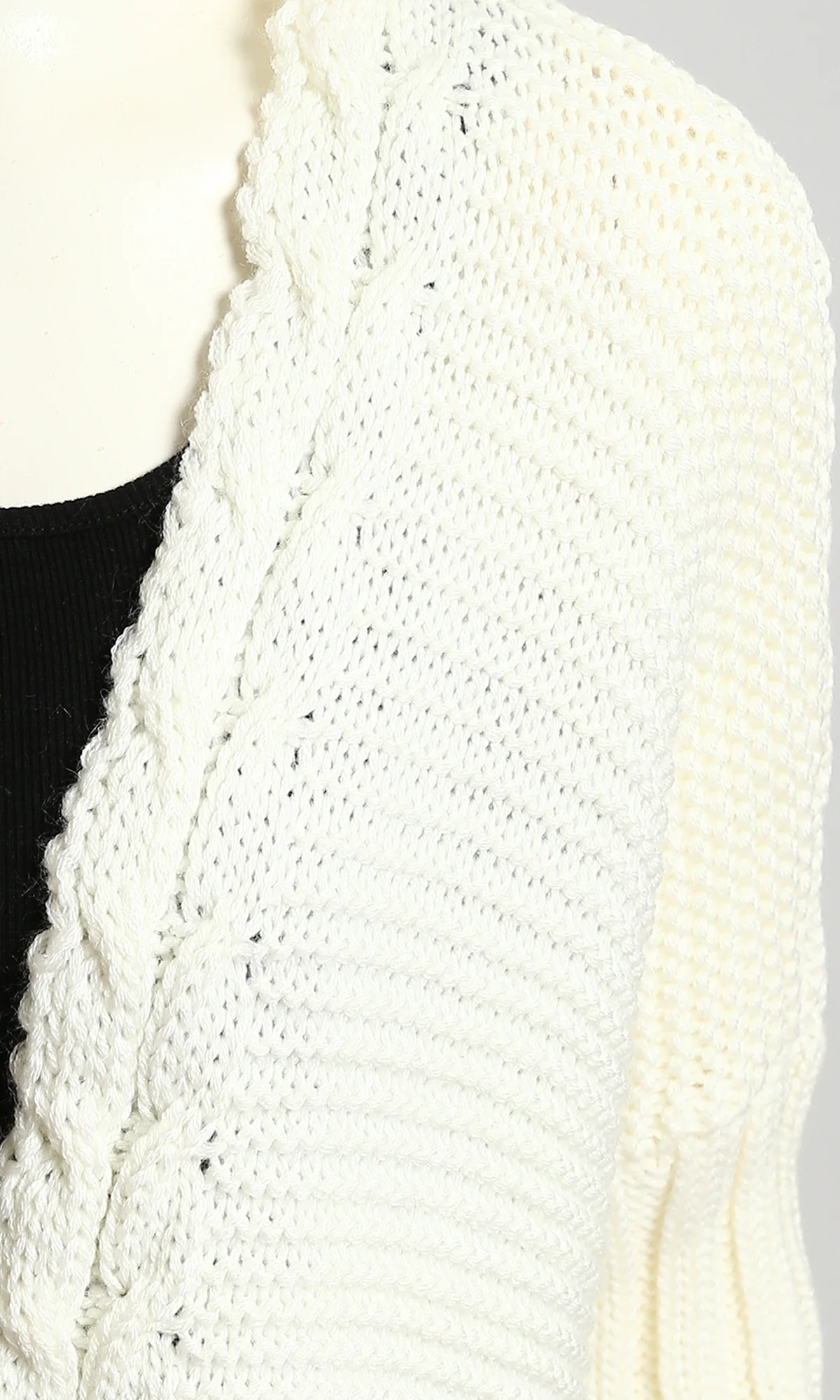 Cream Cable-Knit Fringed Cardigan - Image 4