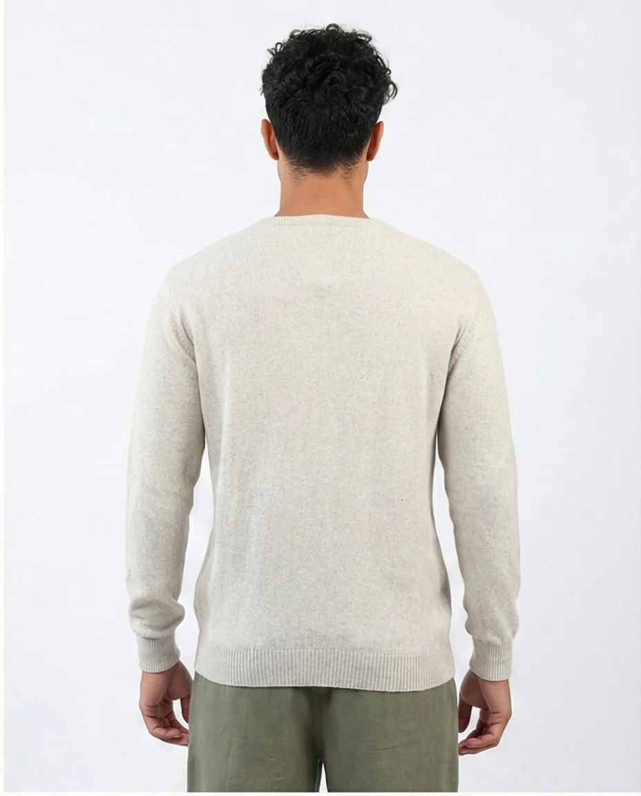 Cream Melange Fine-Knit Crew Neck Pullover - O198792 - Image 2