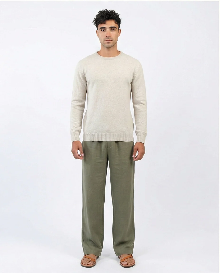 Cream Melange Fine-Knit Crew Neck Pullover - O198792 - Image 3