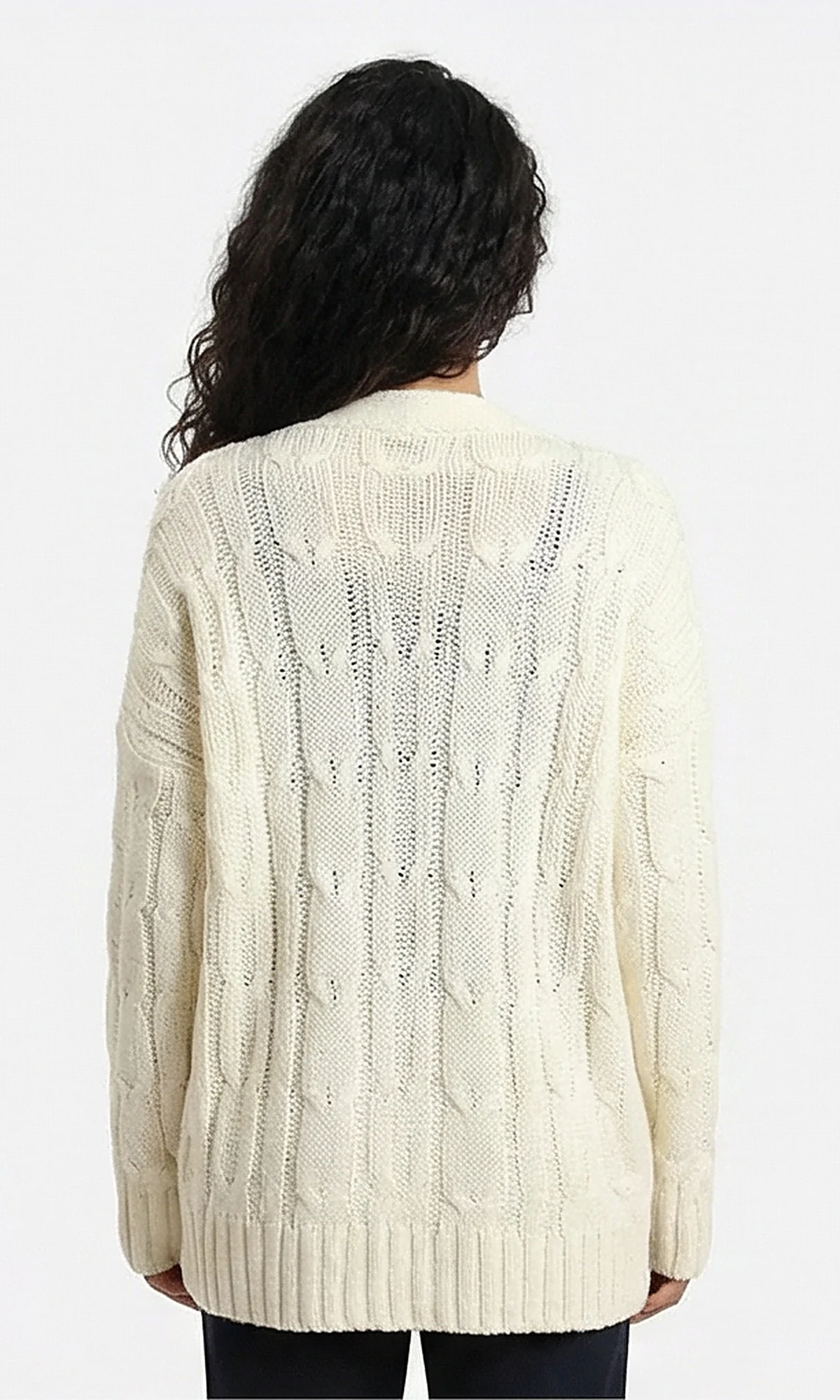 Cream Oversized Cable Knit Button-Down Cardigan - Image 2