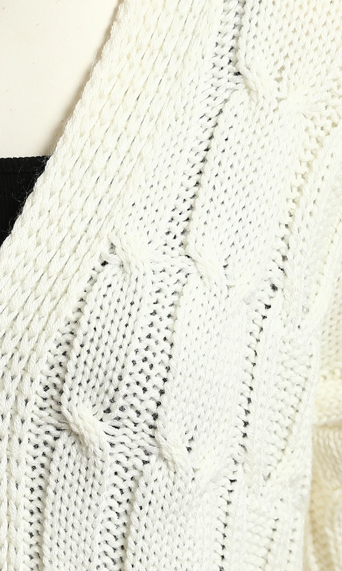 Cream Oversized Cable Knit Button-Down Cardigan - Image 3