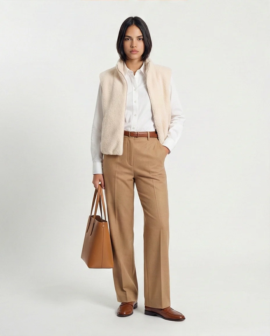 Cream Sherpa High-Neck Zip-Up Vest - O201377 - Image 3