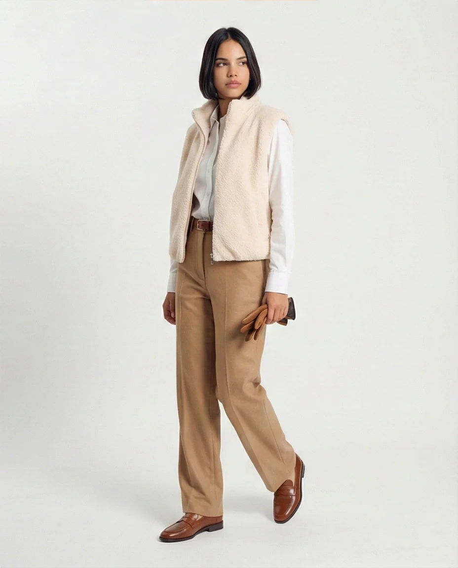 Cream Sherpa High-Neck Zip-Up Vest - O201377 - Image 4