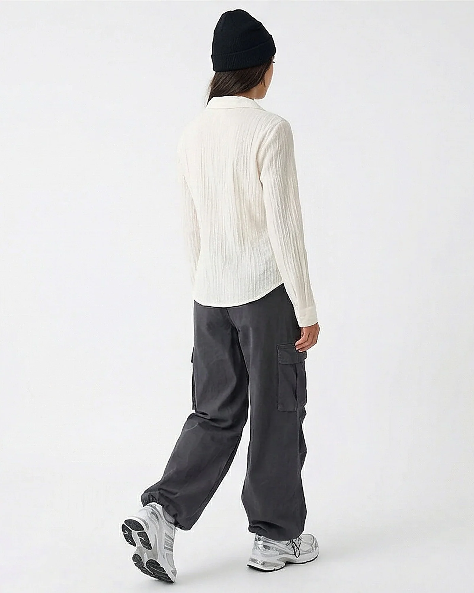 Cream Textured Long Sleeve Button-Up Shirt - Image 4