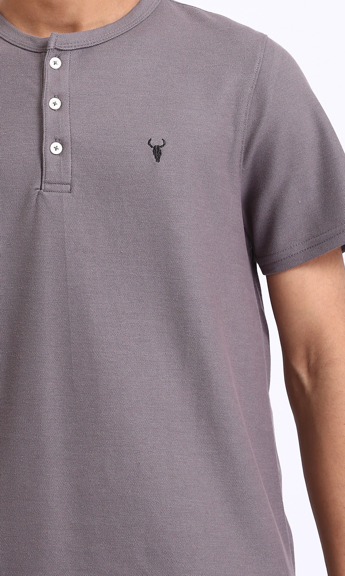 R207075 - Crew Buttoned Neck Henley Shirt - Dark Grey - Image 3