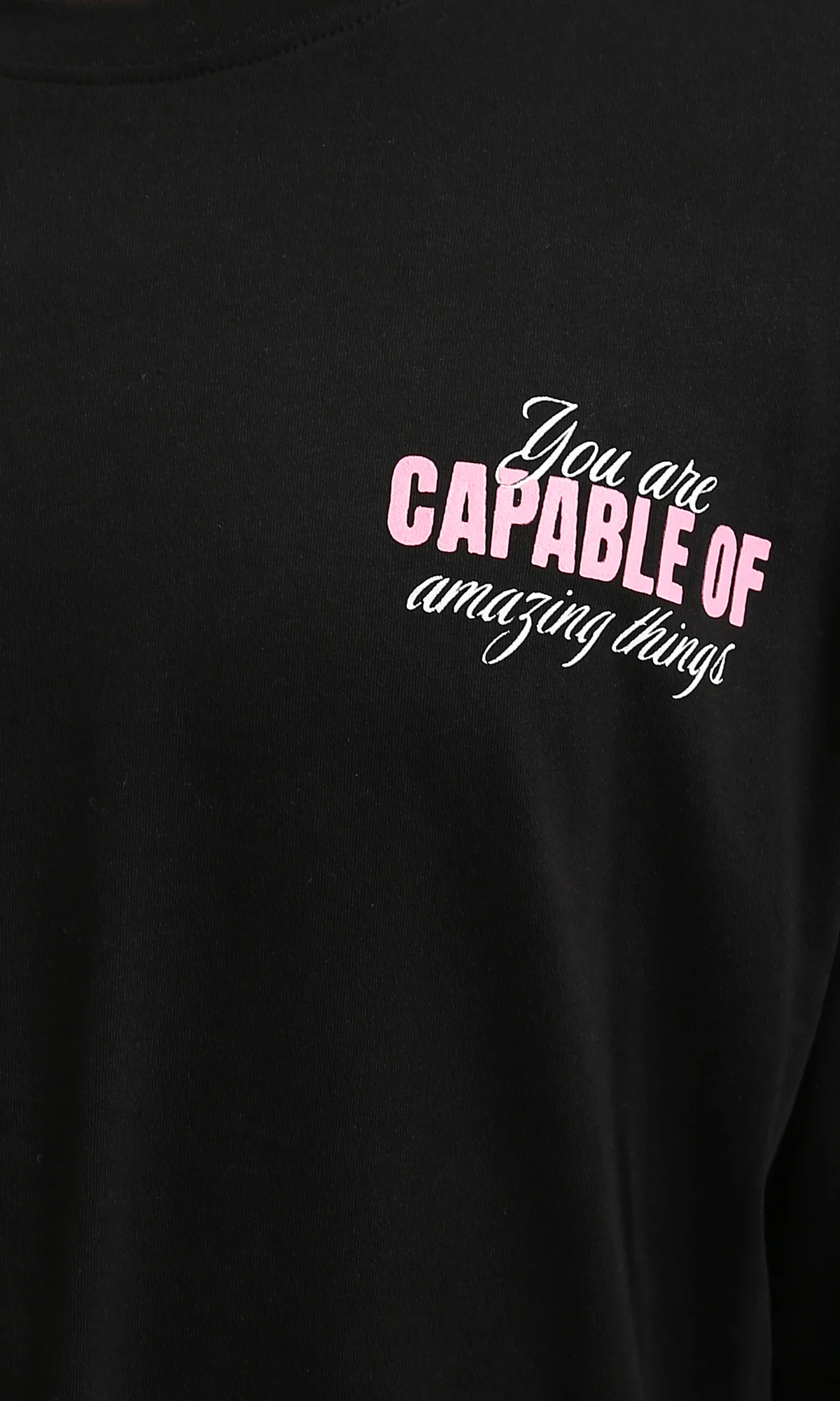 R215735 - Crew Neck Elbow-Sleeve Printed Tee - Black - Image 3