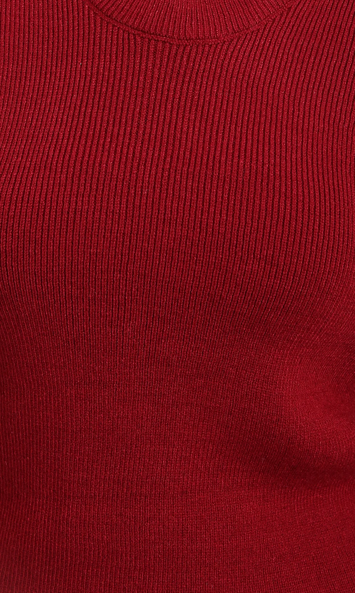 R212634 - Crew Neck Long Sleeves Ribbed Sweater - Dark Red - Image 3
