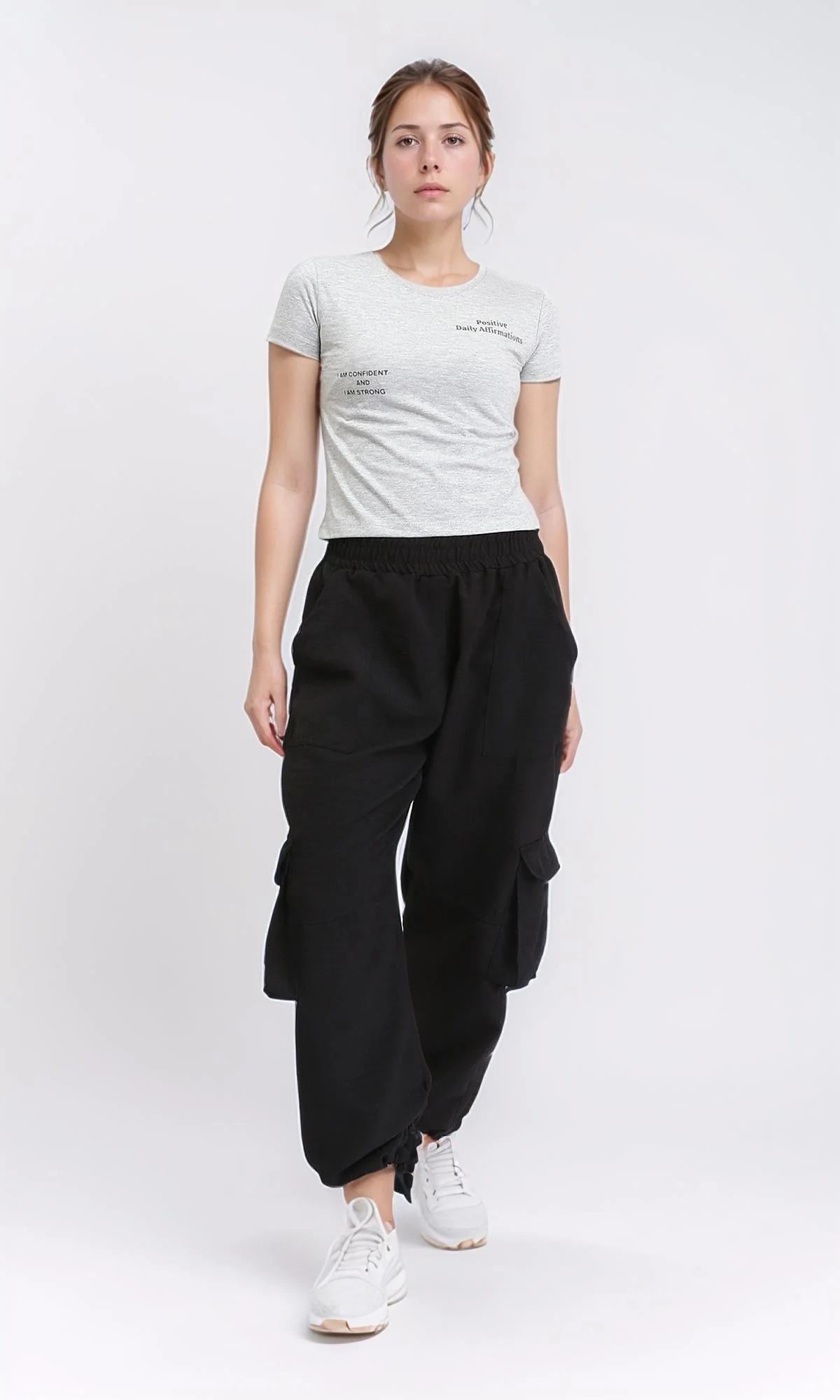 R208609 - Crew Neck Printed Cotton Short Tee - Heather Grey - Image 5