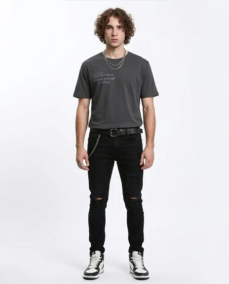 R208577 - Crew Neck Printed Regular Tee - Dark Grey - Image 3