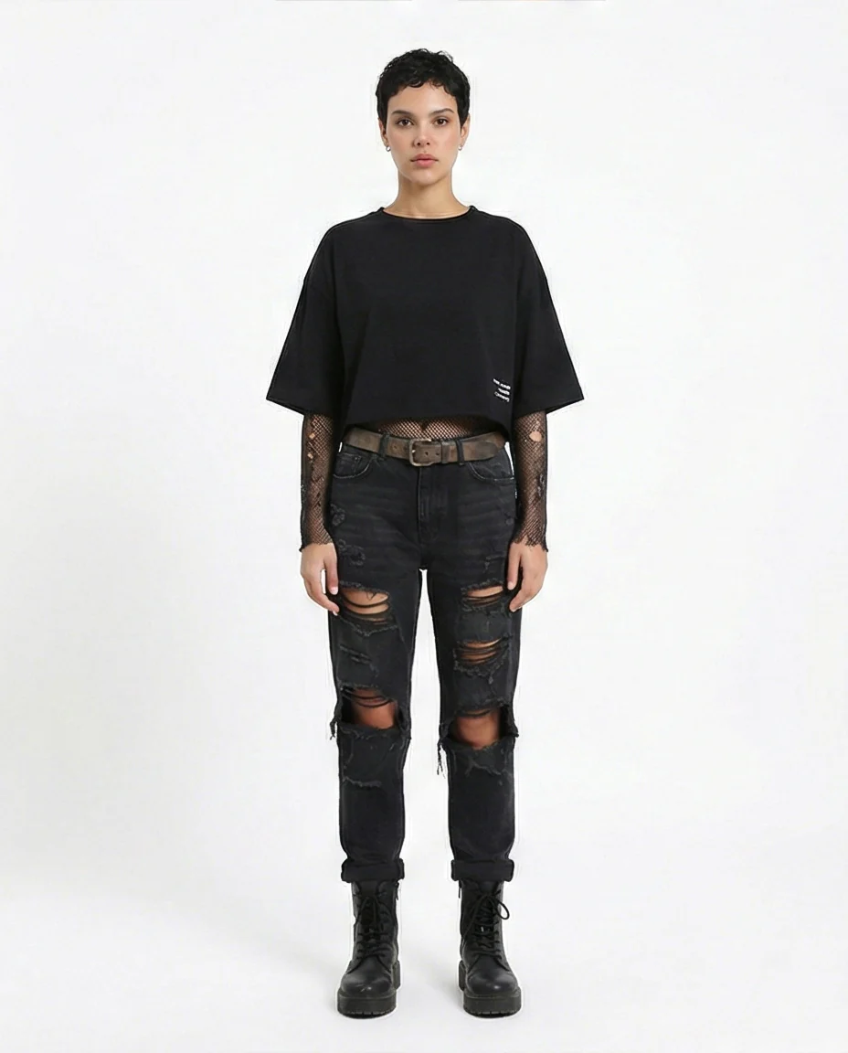 R208515 - Crew Neck Regular Summer Tee - Black - Image 4